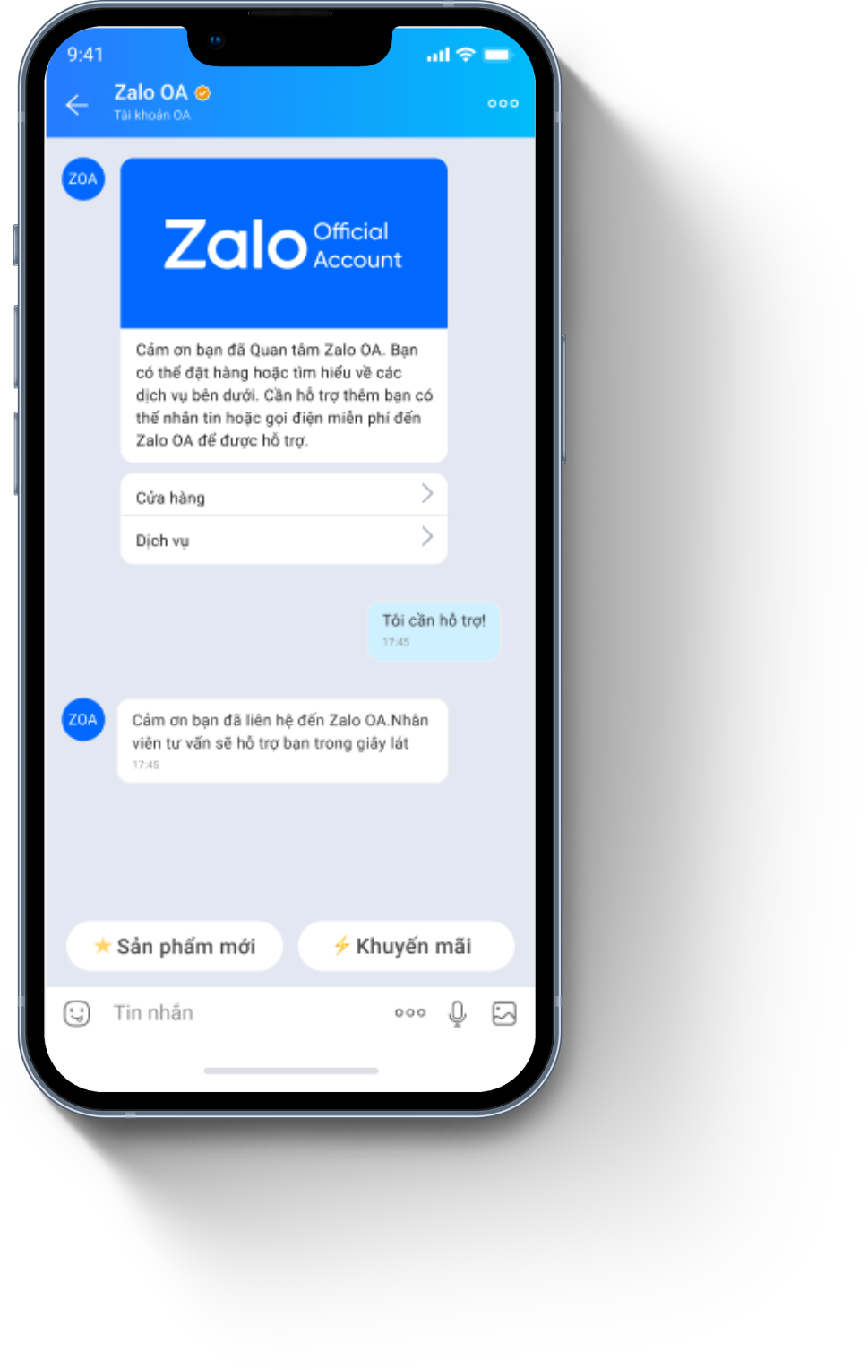 Màn hình Zalo Official Account trên điện thoại