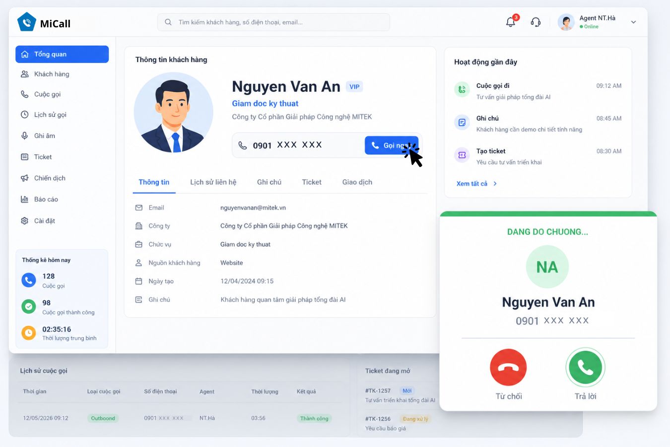 Giao diện CRM tương tác tốc độ và cá nhân hóa tức thì